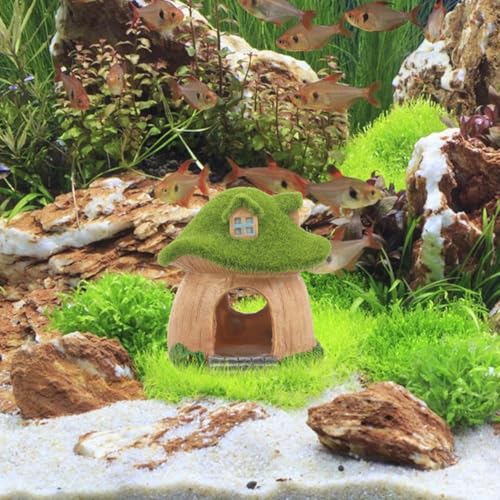 POPETPOP Mushroom Fish Tank Decor Aquarium Fish Hideout Resin Mushroom House Shelter Landscape Ornament for Betta Tanks Aquarium Decorations 3.93 in