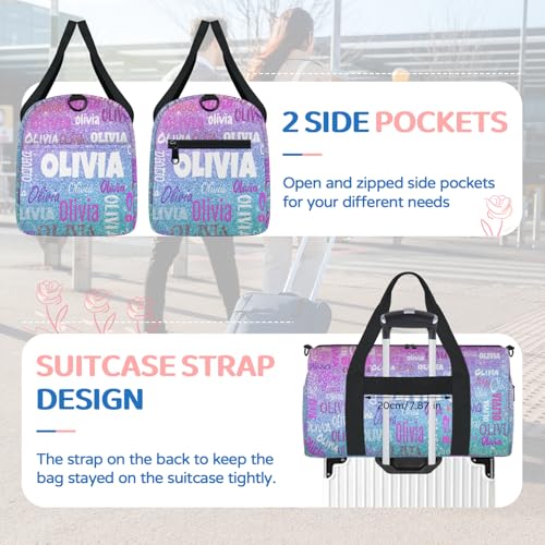 Personalized Dance Bag,Dreamy Glittery Effect, Pink with Blue | Custom Small Sport Gymnastics Weekender Sleepover Travel Duffel Bag - color: Blue Pink