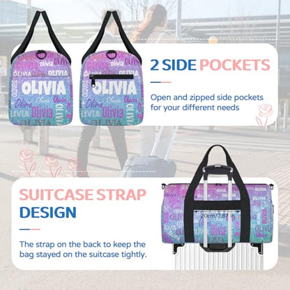 Personalized Dance Bag,Dreamy Glittery Effect, Pink with Blue | Custom Small Sport Gymnastics Weekender Sleepover Travel Duffel Bag - color: Blue Pink