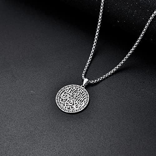 Sterling Silver Allah Necklace Muslim Islam Pendant Jewelry Gift for Father Men Women - 22+2 In Stainless Steel Chain