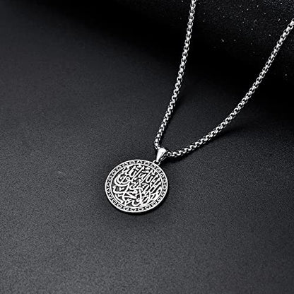 Sterling Silver Allah Necklace Muslim Islam Pendant Jewelry Gift for Father Men Women - 22+2 In Stainless Steel Chain