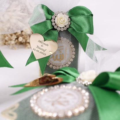 IEF Pack of 5 Personalized Mini Quran Islamic Party Favors, Velvet Mini Quran Decorated with Tulle Islamic Muslim Gift for Special Occasions