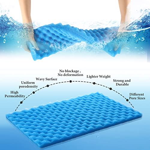 9 Pcs Fish Pond Foam Aquarium Filter Sponge Wave Shape Coarse Foam for Fish Tank Sump Pond 17 x 11 Inch x 1/2 to 1 Inch, Black, Green, Blue