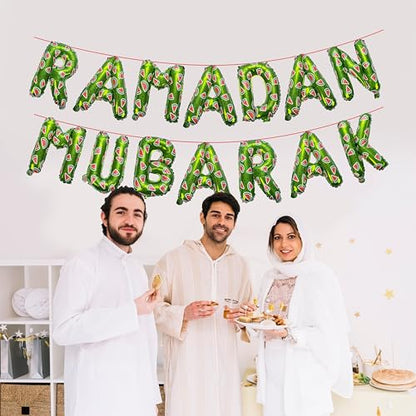 Ramadan Mubarak Watermelon Foil Letter Balloons Hanging Decoration (Green Color) - style: Ramadan Foil Balloons (Green)