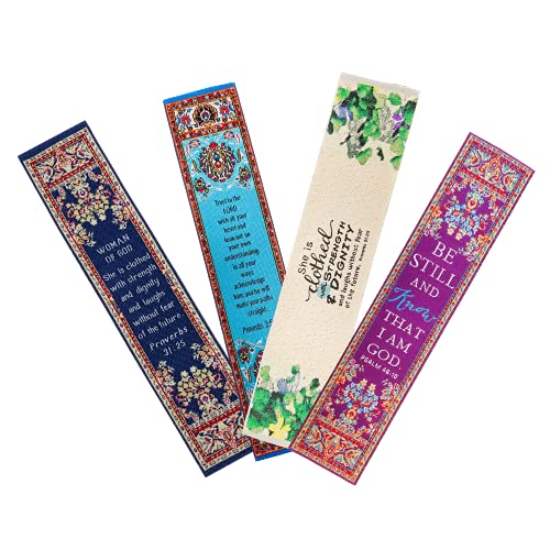 Sisters Gift, Themed Assortment of 4 Woven Fabric Bible Verse Bookmarks, Silky Soft & Flexible Religious Bookmarkers for Novels Books & Bibles, Woven Design, Memory Verse Gift - color: Sisters Gift