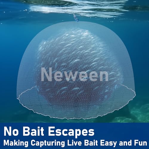 Neween Cast Net for Fishing with Shrimp Cage, American Freshwater Saltwater 3/4/5/6/7/8/9/10Ft Radius Casting Net Bait Trap Fish, Heavy Duty Zinc Sinker, 3/8 Inch Mesh Size - style: 7ft (210cm) Radius