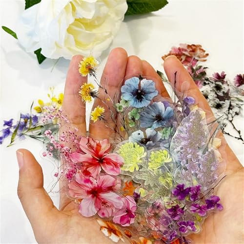 50 Pieces Natural Flower Stickers for Scrapbooking, Transparent PET Self-Adhesive Scrapbooking Stickers Supplies Journal Stocking Stuffers for Adult Card Making Letters DIY (Flower-PET) - color: Flower-pet