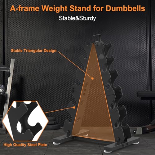 TomCare 6-Tier|5-Tier|4-Tier|2-Tier Dumbbell Rack Stand Only for Home Gym | Stable A-Frame, Fits 5–35 lb Dumbbells, Protective Padded Cradles, Adjustable Feet, Easy-Carry Handle (Stand Only) - color: Black, size: 6 Tier