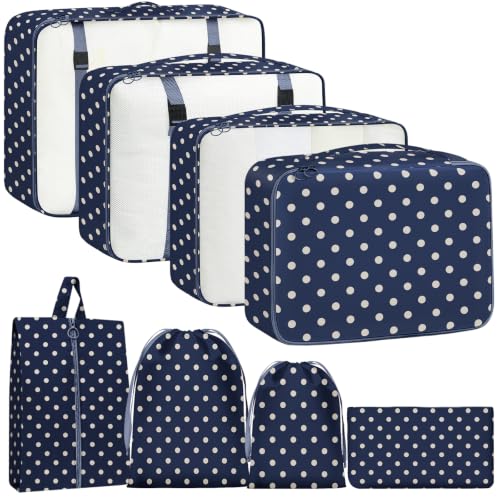 Packing Cubes for Travel - 8 Set Luggage Organizer Bags for Family, Mesh Breathable Packing Cubes for Suitcases Durable Travel Essentials Bags Set (Polka Dots) - color: Polka Dots