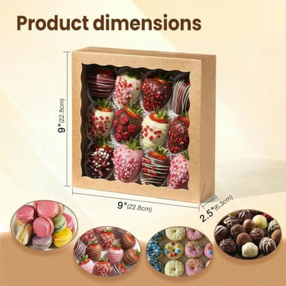 12Pack 9x9x2.5 Inches Kraft Brown Bakery Boxes,Pie Boxes with Clear Window Treat Boxes for Chocolate Strawberries, Pastries, Muffins, Donuts,Cookie,Breakable Heart - color: Brown