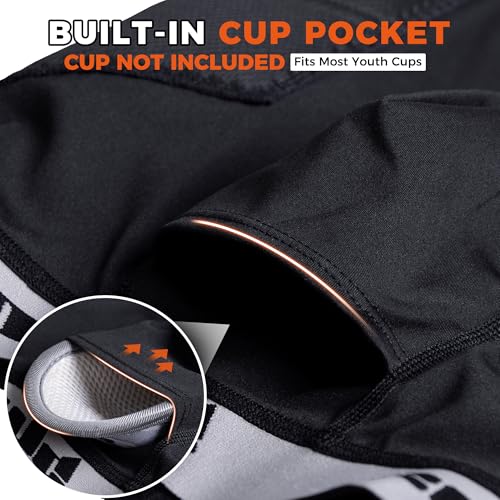 COOLOMG Youth Boys Baseball Sliding Shorts with Cup Pocket (NO Cup) Padded Compression Underwear - color: Black, size: X-Large