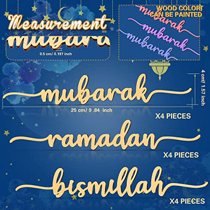 Queekay 12 Pieces Ramadan Wood Sign Ramadan Mubarak Plate Setting Plate Sign Kareem Wooden Ornament Islamic Table Decor for Eid Mubarak Islamic Home Party Decor(Classic Style) - style: Classic