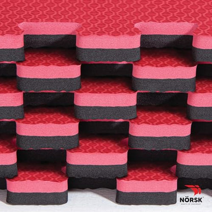 Dual-Sided Reversible 1/2" Foam Exercise Mats for Home Gym - Interlocking EVA Foam Tiles - color: Red / Black, size: 24 Tiles - 96 Sq. Ft.