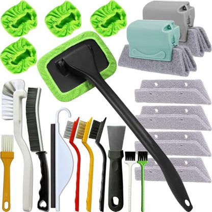 21Pcs Window Gap Crevice Cleaning Tools, Small Cleaning Brush | Ideal for car glass, window & door tracks, bathroom sinks, mirrors, window sills, sliding doors and shower door tracks