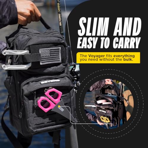 Beyond Fishing Tackle Backpack- The Voyager Tactical Fishing Storage Bag - Lightweight & Compact Bag For Fishing - color: All Black
