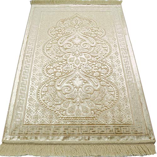 Modefa Luxury Velvet Plush Muslim Prayer Rug - Paisley (Golden Yellow) - color: Golden Yellow
