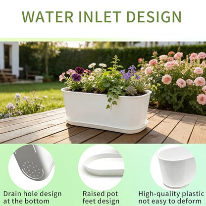 10-Pack White Herb Planter Box with Drip Trays, 8.5 Inch Small Oval Window Planters for Kitchen Sill, Indoor Outdoor, Perfect for Basil, Mint, Succulents, Flowers - size: 10 Pack