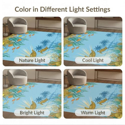 6'x9' Washable Beachy Sea Turtle Area Rug, Teal Non-Shedding Pet Friendly Room Rug for Queen Size Bedroom, Under Bed, Master Suite, Foldable Easy Care Carpet | Ref:1991881 - color: Blue/Pattern 46, size: 6' x 9' (Rectangular)