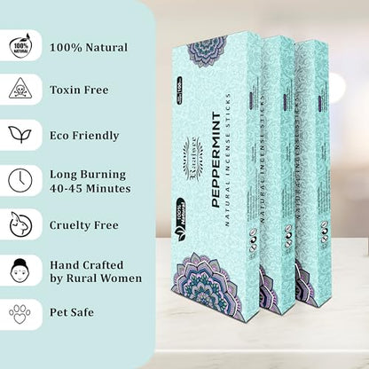 Peppermint Incense Sticks 100 gm Pack, Charcoal Free - 100% Natural,Organic Non Toxic Insence Sticks, Inscents Made with Flowers, Meditation Gifts for Spiritual Cleansing, Relaxation - color: Pepperment