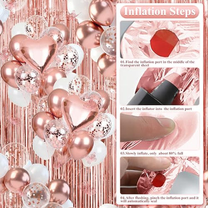 Rose Gold Butterfly Birthday Decorations Kit, All in One Pink Happy Birthday Banner Fringe Curtain Heart Foil Balloons Tableware Set, Girls Women Birthday Party Supplies Backdrop Decor - style: Sweet Rose Gold