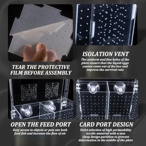 8x4x4 Transparent Insulation Fish Breeding Box Detachable Acrylic Small Fish Tank with Suction Cups for Shrimp Clown and Guppy Breeder Box