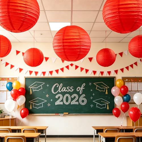 Red Paper Lanterns Round Hanging Party Decorations 10 Inch 5PCS - color: Red, size: 10inch