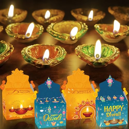 YVAINE 12 PCS Happy Diwali Treat Candy Boxes Mandala Decoration Favors Gift Boxes Festival of Lights Diwali Diya Goodie Boxes for Indian Deepavali Party Supplies