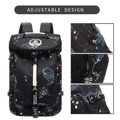 단색 체육관 더플 백 백팩, 레슬링 가방, 신발 수납 공간 포함, 4가지 등 방식 방수 여행 스포츠 워킹 노트북 경량, A-Starry Sky, X-라지 - color: A-Starry Sky