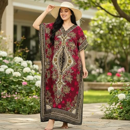Women's Kaftan Dress – Loose Fit Maxi Gown – Kimono Style Beach Cover Up – Elegant Resort Wear and Nightwear - color: Pink