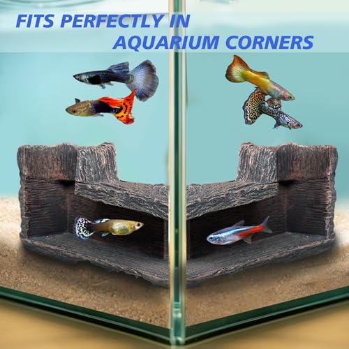 Fish Tank Decorations, 5.1" x 2" x 2.7" Resin Tree Bark Dual-Hole Aquarium Cave, Perfect Hiding Spot for Guppies, Neon Tetra, Cherry Shrimp
