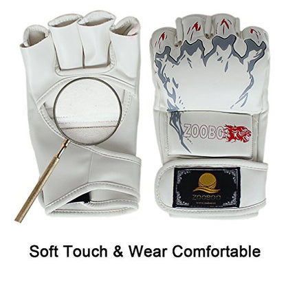 ZooBoo MMA Gloves, Half-Finger Boxing Fight Gloves MMA Mitts with Adjustable Wrist Band UFC Gloves for Sanda Sparring Punching Bag Training (One Size Fits Most) - color: HS-White