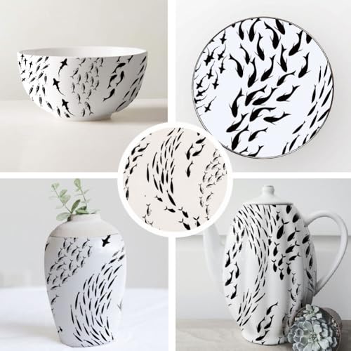 SUPERDANT 4PCS School of Fish Underglaze Paper Transfer Marine Fishes Transfer Paper for Clay Ceramic Porcelain Under Glaze Transfers for Pottery Enamel Decals Black Underglaze Handcrafted Gifts