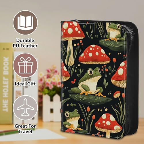 Bible Cover Case for Women, PU Leather Large Bible Cases with Zipper Fits Books Up to 12" x 9" x 2.76”, Bible Carrying Bag for Men, Frogs Mushroom - color: Frogs Mushroom