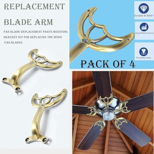 Ceiling Fan Blades Arms Replacement, Antique 52" Fan Blade Replacement Parts Mounting Bracket Kit for Replacing The Worn Fan Blades, 4 Pcs - color: Antique