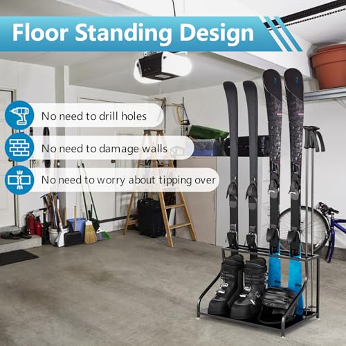 Ski Storage Rack-Holder Garage - Freestanding Ski Equipment Organizer Ski Boot Snowboard Rack Stand Snow Gear Storage - color: 4 Pairs