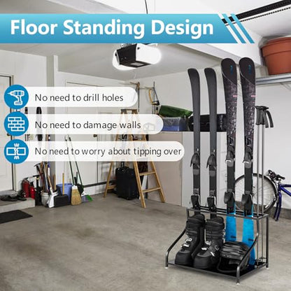 Ski Storage Rack-Holder Garage - Freestanding Ski Equipment Organizer Ski Boot Snowboard Rack Stand Snow Gear Storage - color: 4 Pairs