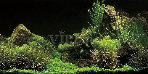Rockery Grass Aquatic Design Aquarium Background Film Fish Tank Backdrop Sticker Selfadhesive PVC Poster (24" x 16"/ 61 x 41cm) - size: 24" x 16"/ 61 x 41cm