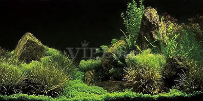Rockery Grass Aquatic Design Aquarium Background Film Fish Tank Backdrop Sticker Selfadhesive PVC Poster (36" x 20"/ 91 x 50cm) - size: 36" x 20"/ 91 x 50cm