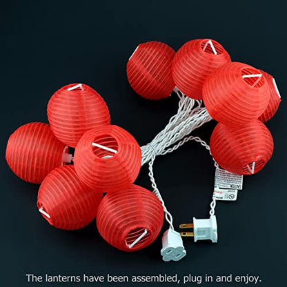 HOSY 10-Pack Red 3-in Lanterns, 11 ft White Wire Plug-in UL String Lights | Self-assembly Required, Nylon Fabric, 3-in Diameter, 12-in Spacing, End-to-end Connectable, UL Certified - color: Red