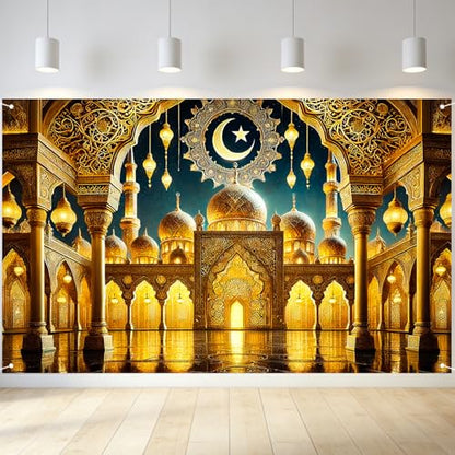 Nuxovilar 대형 라마단 무바라크 배너 - 폴리에스터 109.2 x 180cm(43 x 71인치) 모스크, 마당, 야외 장식용 (sh01472) - color: sh01472