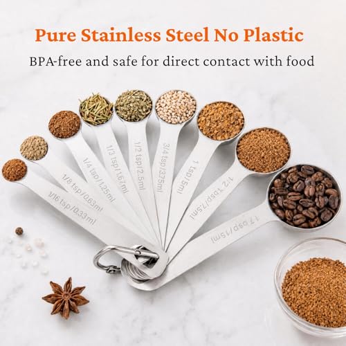 9PCS Measuring Spoons Set, 1 tbsp, 1/2 tbsp, and 1-1/16tsp Stainless Steel Teaspoon Measuring Spoons for Cooking Baking Spice Jars and Liquid Ingredients - size: 9 Pcs