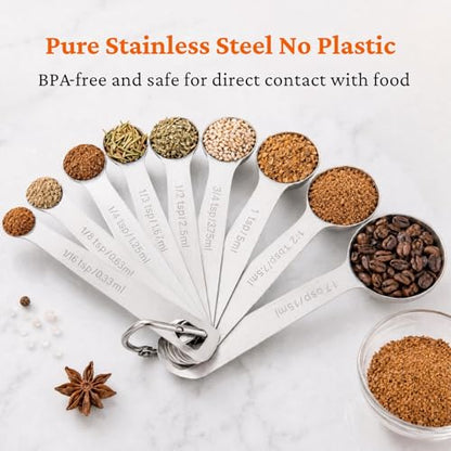 9PCS Measuring Spoons Set, 1 tbsp, 1/2 tbsp, and 1-1/16tsp Stainless Steel Teaspoon Measuring Spoons for Cooking Baking Spice Jars and Liquid Ingredients - size: 9 Pcs