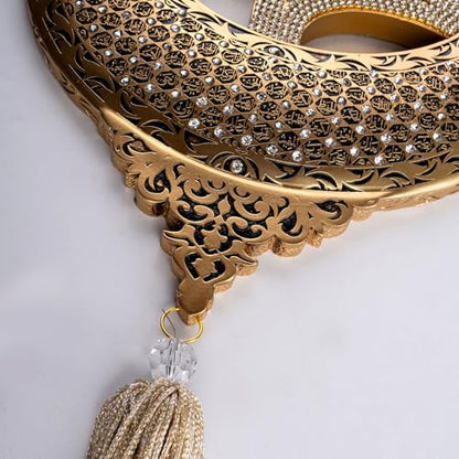 Islamic Wall Hanging Decor Housewarming Gift with Tassel - Allah and Muhammad Crescent Set - ESMA (Gold) - color: Gold