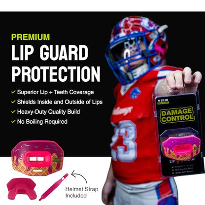 DAMAGE CONTROL Youth Football Mouth Guard – Breathable No Boil Mouthpiece, Protects Lips & Teeth, Works with Braces, Includes Helmet Strap – Sports Gear & Accessories (Brain Freeze) - color: Brain Freeze