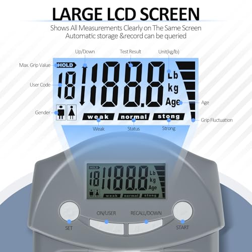Hand Grip Strength Tester - 220lbs/100kg Digital Hand Dynamometer with High-Precision Strain Gauge, Electronic Handgrip Strength Testing Tool for Athletes, Seniors & Fitness Tracking - color: Grey