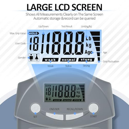 Hand Grip Strength Tester - 220lbs/100kg Digital Hand Dynamometer with High-Precision Strain Gauge, Electronic Handgrip Strength Testing Tool for Athletes, Seniors & Fitness Tracking - color: Grey