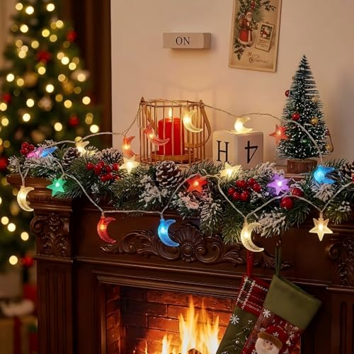 Star and Moon String Lights, 30 LED Battery Powered Fairy Lights, Waterproof for Outdoor Indoor Decor, Bedroom, Patio, Garden, Party, Wedding - style: Star and Moon