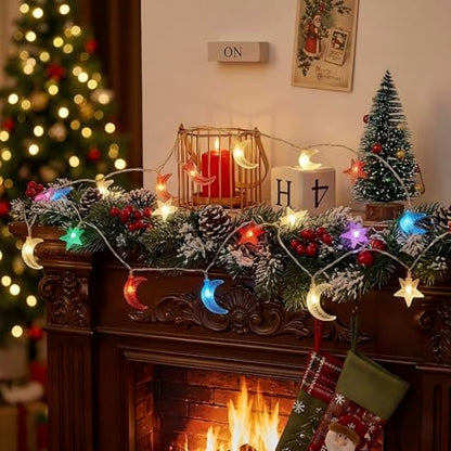Star and Moon String Lights, 30 LED Battery Powered Fairy Lights, Waterproof for Outdoor Indoor Decor, Bedroom, Patio, Garden, Party, Wedding - style: Star and Moon