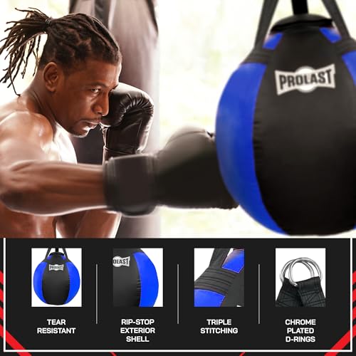 Wrecking Ball Heavy Punching Bag for Adults, Hook and Uppercut, Body Snatcher, Boxing, MMA, Muay Thai, 65 lbs, Classic - color: Blue / Black, style: Filled