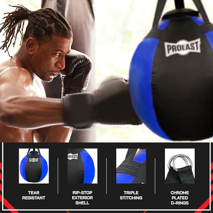 Wrecking Ball Heavy Punching Bag for Adults, Hook and Uppercut, Body Snatcher, Boxing, MMA, Muay Thai, 65 lbs, Classic - color: Blue / Black, style: Filled